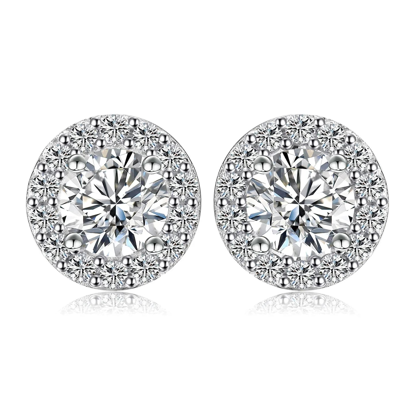 1ct Round D-Color Moissanite Halo Stud Earrings 925 Sterling Silver Plated