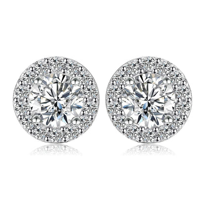 1ct Round D-Color Moissanite Halo Stud Earrings 925 Sterling Silver Plated