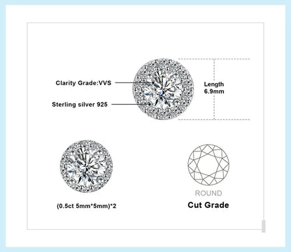 1ct Round D-Color Moissanite Halo Stud Earrings 925 Sterling Silver Plated