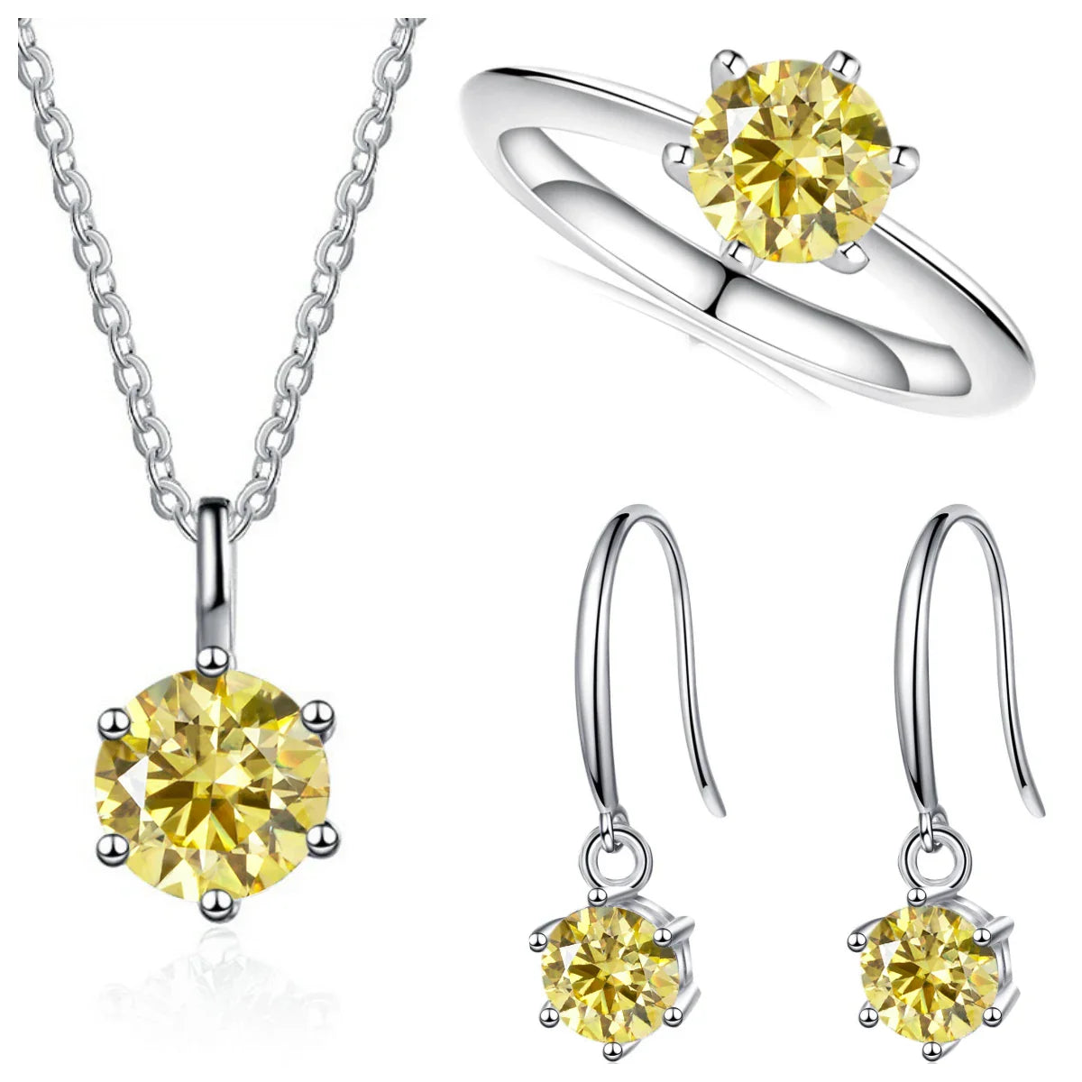 2.5ct Solitaire Moissanite 925 Sterling Silver Necklace Earrings Ring Set