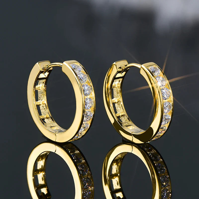 2.5mm Moissanite Hoop Huggie Earrings 925 Sterling Silver Unisex Certified Pair