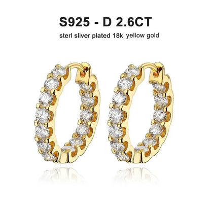 2.6Ct D Color Moissanite 925 Sterling Silver White Gold Plated Hoop Earrings For Women Wedding