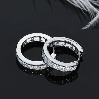 2.5mm Moissanite Hoop Huggie Earrings 925 Sterling Silver Unisex Certified Pair