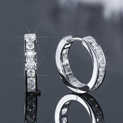 2.5mm Moissanite Hoop Huggie Earrings 925 Sterling Silver Unisex Certified Pair