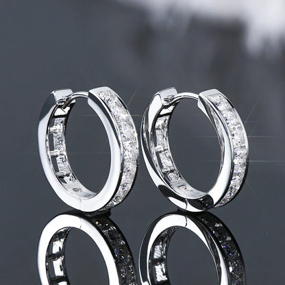 2.5mm Moissanite Hoop Huggie Earrings 925 Sterling Silver Unisex Certified Pair