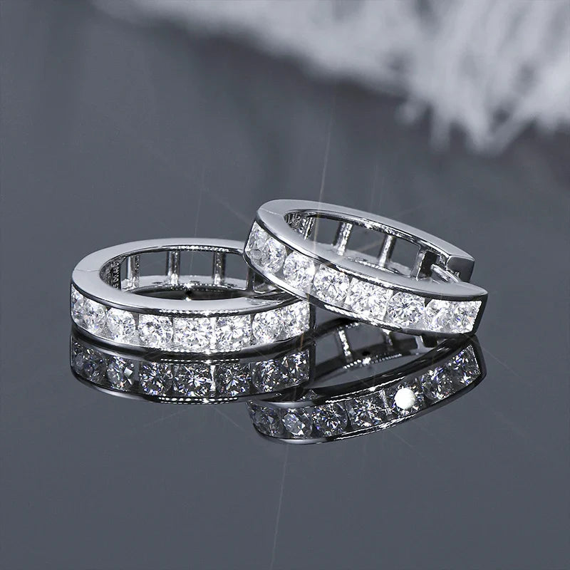 2.5mm Moissanite Hoop Huggie Earrings 925 Sterling Silver Unisex Certified Pair
