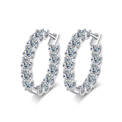 2.6Ct D Color Moissanite 925 Sterling Silver White Gold Plated Hoop Earrings For Women Wedding