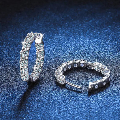 2.6Ct D Color Moissanite 925 Sterling Silver White Gold Plated Hoop Earrings For Women Wedding