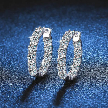 2.6Ct D Color Moissanite 925 Sterling Silver White Gold Plated Hoop Earrings For Women Wedding