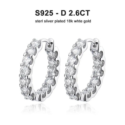 2.6Ct D Color Moissanite 925 Sterling Silver White Gold Plated Hoop Earrings For Women Wedding