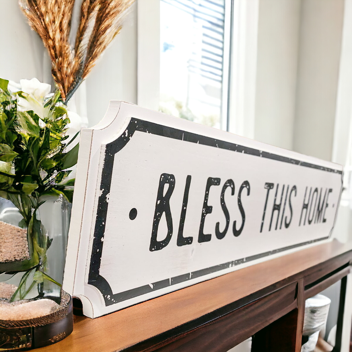 Farmhouse Wood Wall Sign Bless This Home Eat Good Food Rustic Hanging Plaque