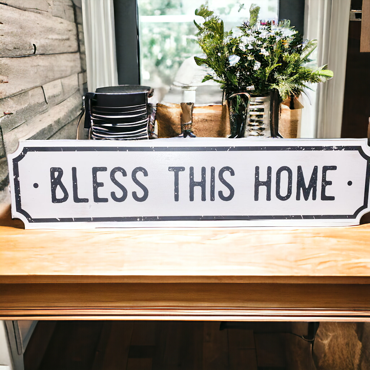 Farmhouse Wood Wall Sign Bless This Home Eat Good Food Rustic Hanging Plaque