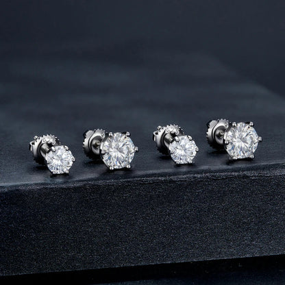 2Ct Moissanite Round Stud Earrings VVS1 D Color S925 Sterling Silver Screw Back