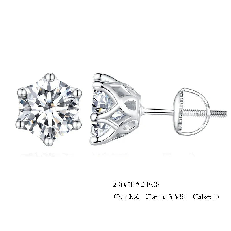 2Ct Moissanite Round Stud Earrings VVS1 D Color S925 Sterling Silver Screw Back