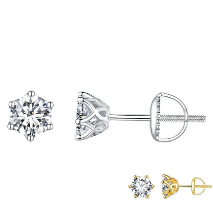 2Ct Moissanite Round Stud Earrings VVS1 D Color S925 Sterling Silver Screw Back