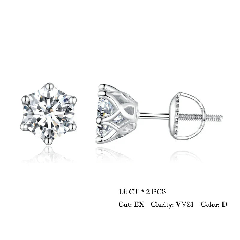 2Ct Moissanite Round Stud Earrings VVS1 D Color S925 Sterling Silver Screw Back