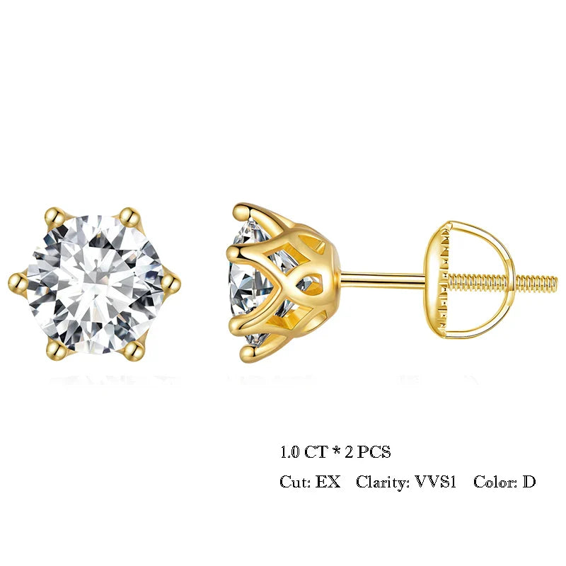 2Ct Moissanite Round Stud Earrings VVS1 D Color S925 Sterling Silver Screw Back