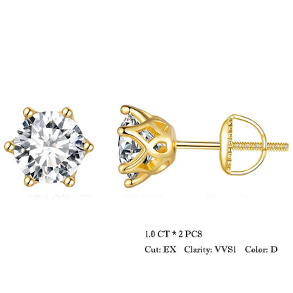 2Ct Moissanite Round Stud Earrings VVS1 D Color S925 Sterling Silver Screw Back