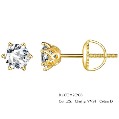 2Ct Moissanite Round Stud Earrings VVS1 D Color S925 Sterling Silver Screw Back
