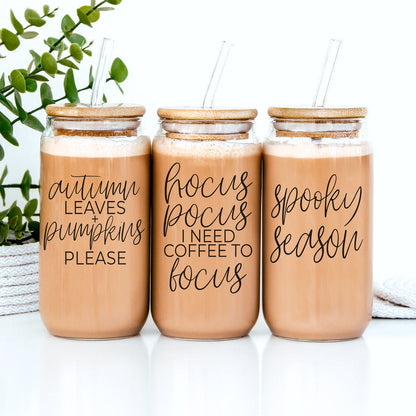 Autumn Leaves 20oz Glass Tumbler With Bamboo Lid, 2 Stainless Straws & Cleaner