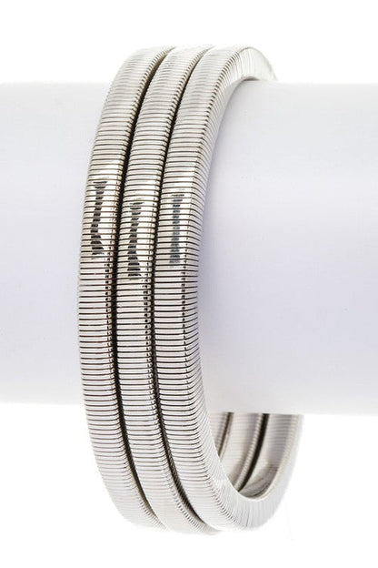3 Pack Stretch Coil Bracelet Set Gold Silver Gunmetal