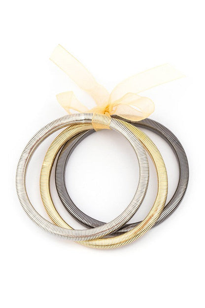 3 Pack Stretch Coil Bracelet Set Gold Silver Gunmetal