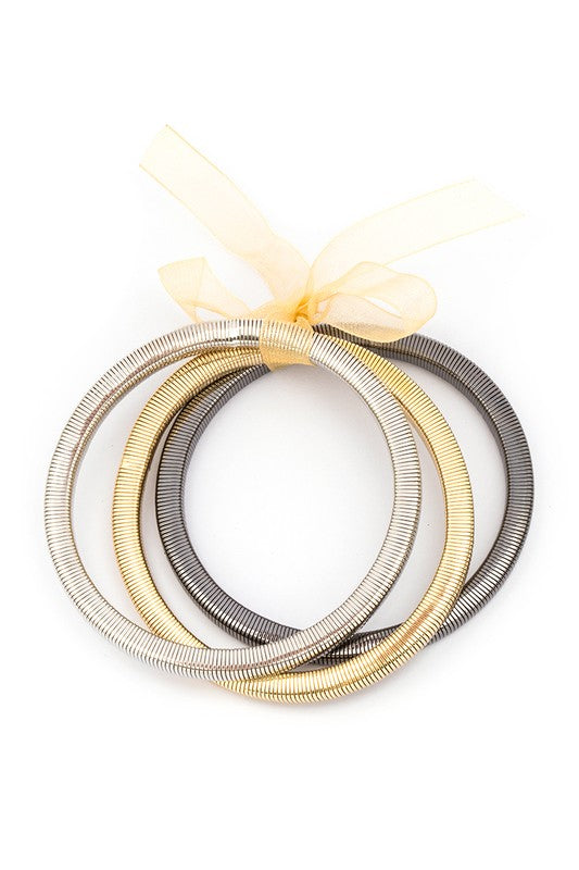 3 Pack Stretch Coil Bracelet Set Gold Silver Gunmetal