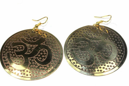 Om Yoga Earrings Silver Gold Tone 2 Inch Meditation