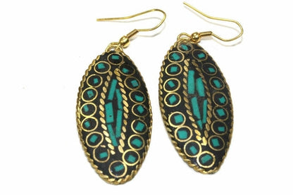 Third Eye Mosaic Earrings Gold Tone Handmade Inlay Color