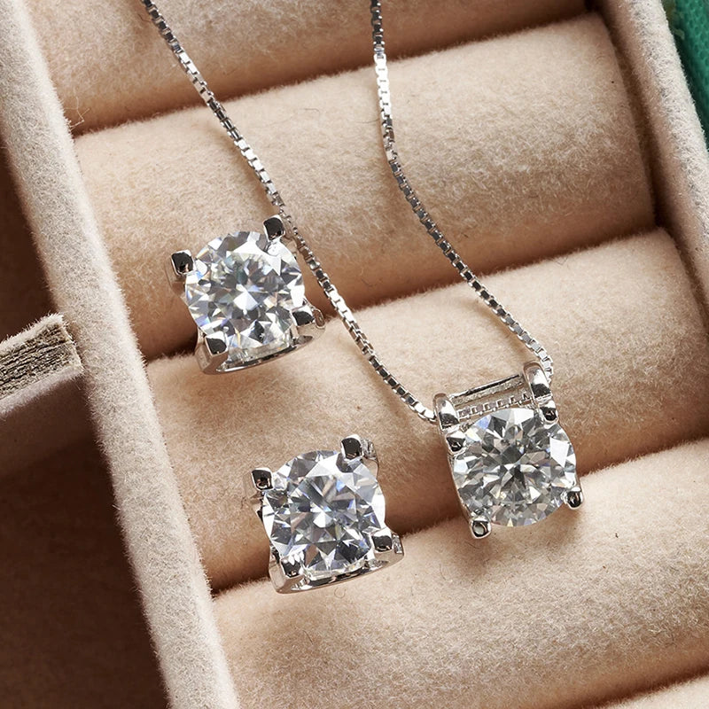 3ct D-Color Moissanite Necklace & Earrings Set Sterling Silver 925 Bridal Gift