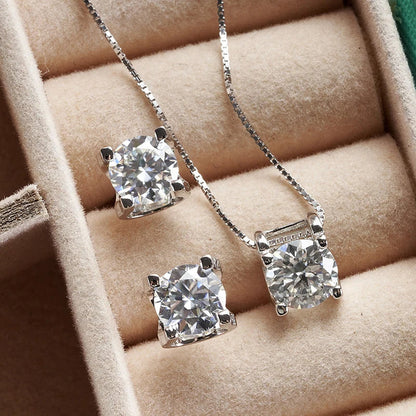 3ct D-Color Moissanite Necklace & Earrings Set Sterling Silver 925 Bridal Gift