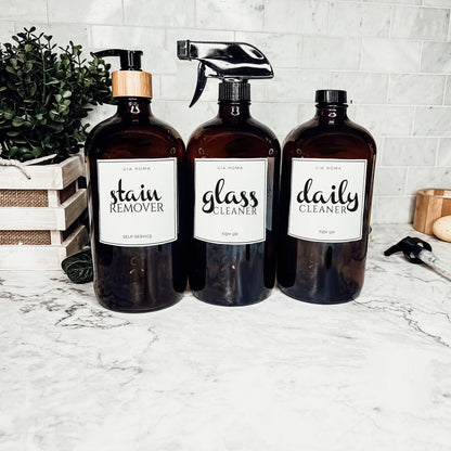 32 Oz Amber Glass Reusable Dispenser Bottle For Soap Laundry Mouthwash Refillable Pump Included