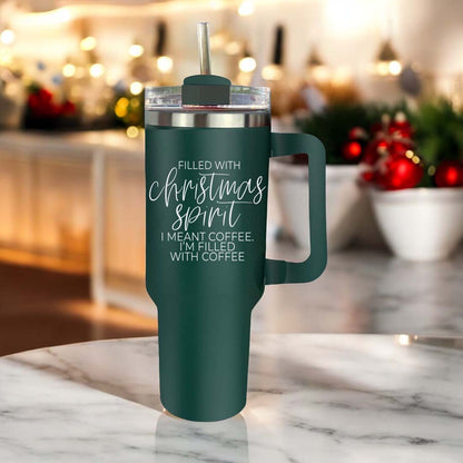 Christmas 40oz Insulated Tumbler Cup With Handle, Lid and Straw - Coffee Mug