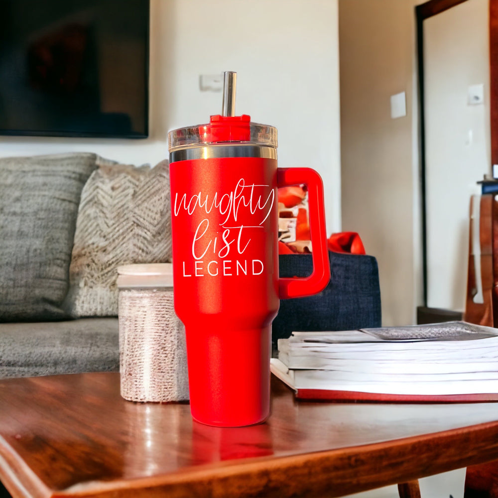 40oz Insulated Christmas Tumbler Red Mug With Handle Lid Straw Naughty Legend