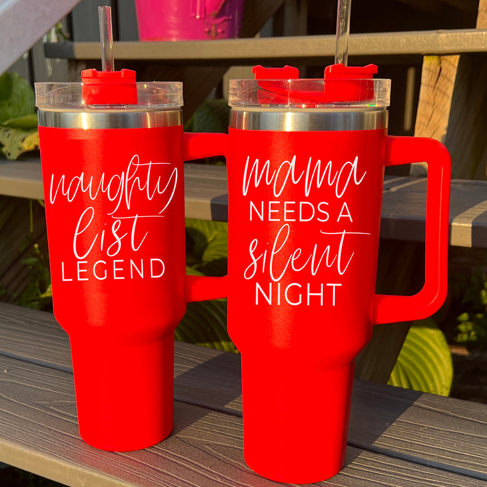 40oz Insulated Christmas Tumbler Red Mug With Handle Lid Straw Naughty Legend