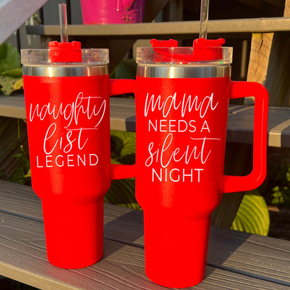 40oz Insulated Christmas Tumbler Red Mug With Handle Lid Straw Naughty Legend