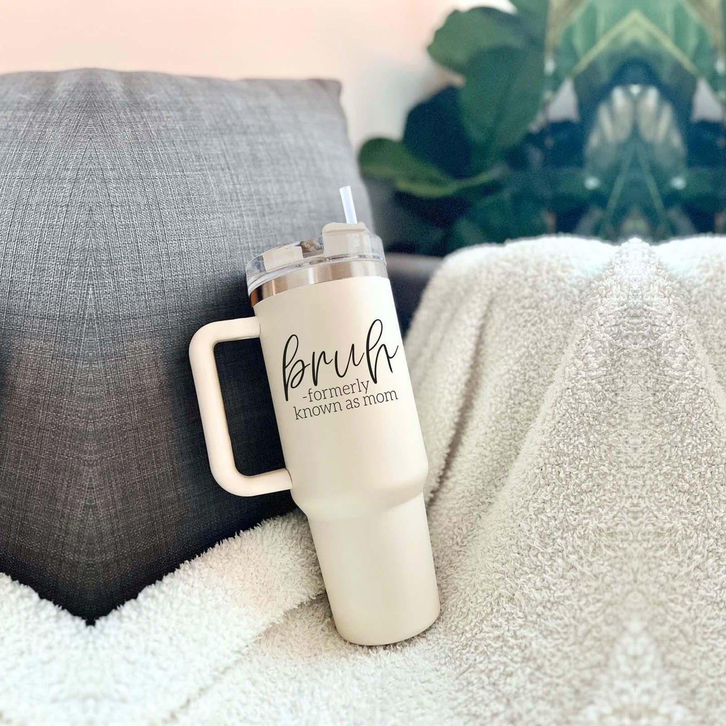 40oz Tumbler Insulated Travel Cup With Handle Lid Straw Funny Bruh Mom Gift