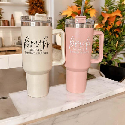 40oz Tumbler Insulated Travel Cup With Handle Lid Straw Funny Bruh Mom Gift