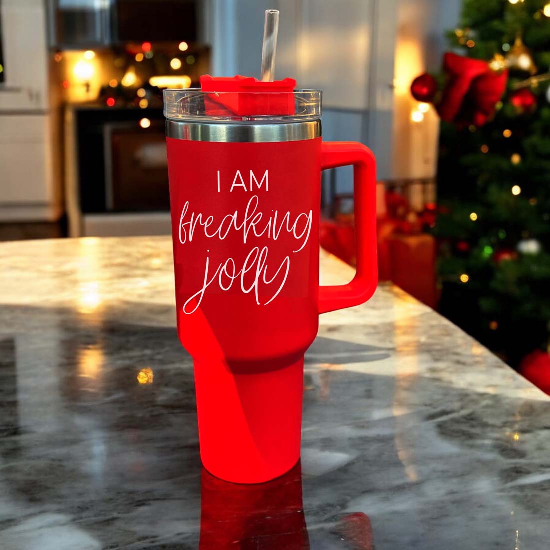 40oz Insulated Tumbler With Handle Lid Straw - Red Green Holiday Parent Mug