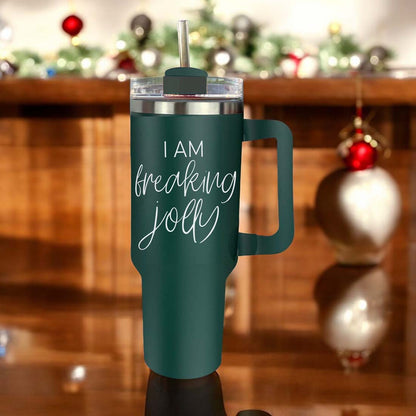 40oz Insulated Tumbler With Handle Lid Straw - Red Green Holiday Parent Mug