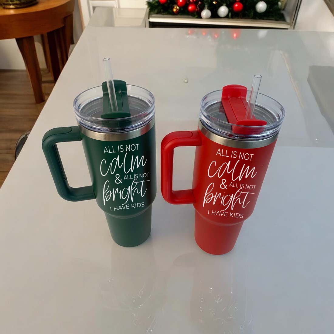 40oz Insulated Tumbler With Handle Lid And Straw Mama's Little Helper Red