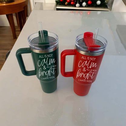 40oz Insulated Tumbler With Handle Lid And Straw Mama's Little Helper Red