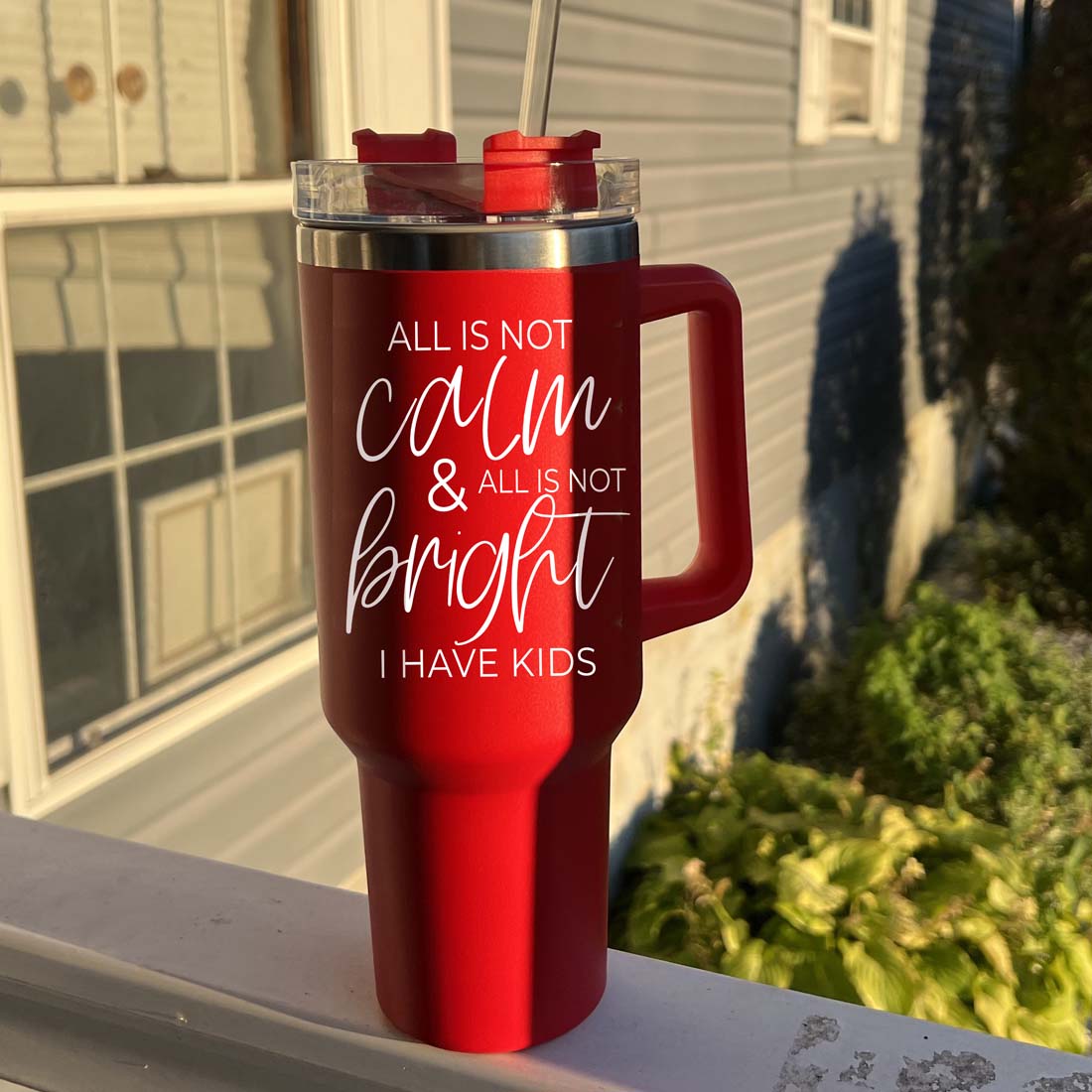 40oz Insulated Tumbler With Handle Lid And Straw Mama's Little Helper Red