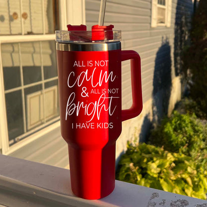 40oz Insulated Tumbler With Handle Lid And Straw Mama's Little Helper Red