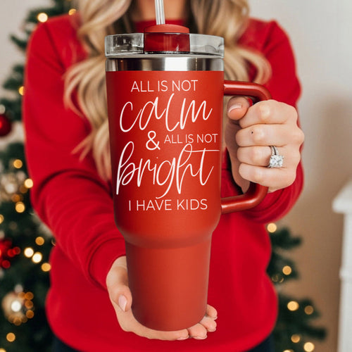 40oz Insulated Tumbler With Handle Lid And Straw Mama's Little Helper Red