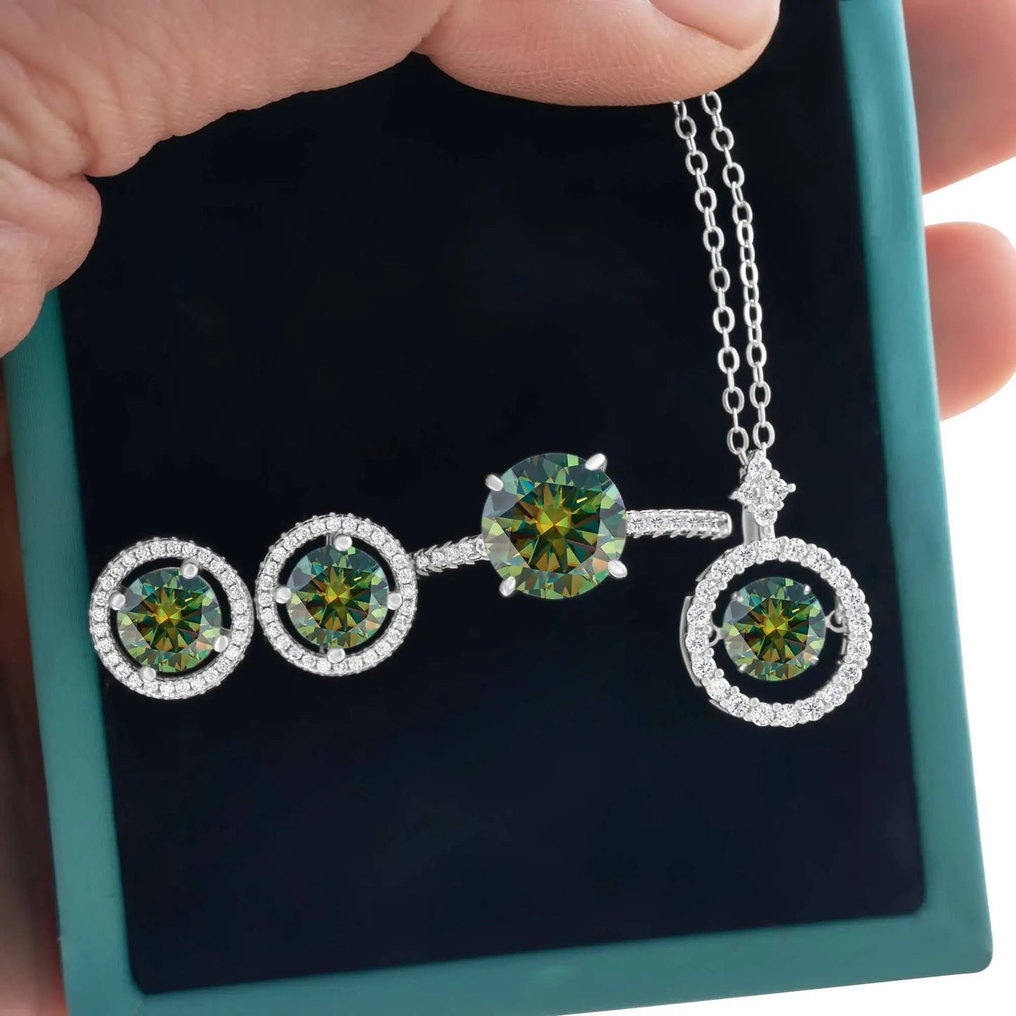 4Ct D Color Moissanite 925 Sterling Jewelry Set Ring Necklace Earrings