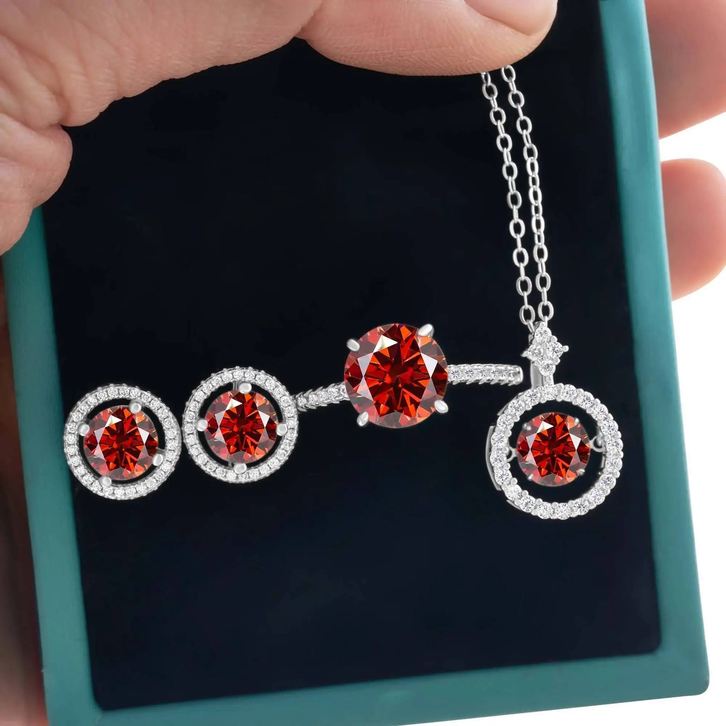 4Ct D Color Moissanite 925 Sterling Jewelry Set Ring Necklace Earrings