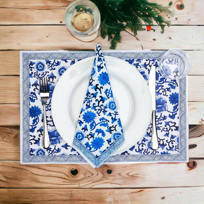 Chinoiserie Placemats Set Of 4 - Elegant Asian Floral Vinyl Placemats, Easy