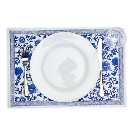 Chinoiserie Placemats Set Of 4 - Elegant Asian Floral Vinyl Placemats, Easy