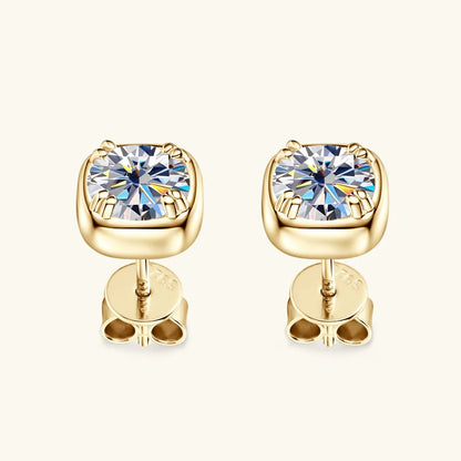 6.5mm 1ct Round Moissanite Stud Earrings 925 Sterling Silver Square Setting